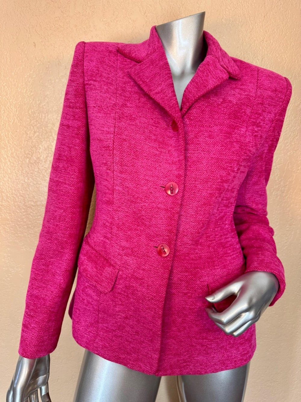 Rena Rowan Soft Wool Blend Hot Pink Blazer Jacket Size 4
